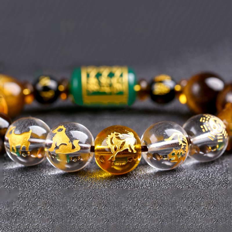 Buddha Stones Chinesisches Sternzeichen Tigerauge Mut-Armband