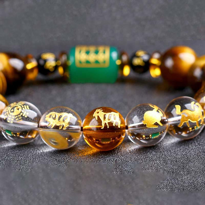 Buddha Stones Chinesisches Sternzeichen Tigerauge Mut-Armband