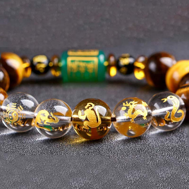 Buddha Stones Chinesisches Sternzeichen Tigerauge Mut-Armband