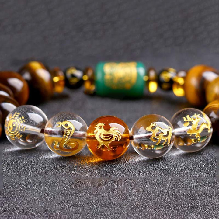 Buddha Stones Chinesisches Sternzeichen Tigerauge Mut-Armband