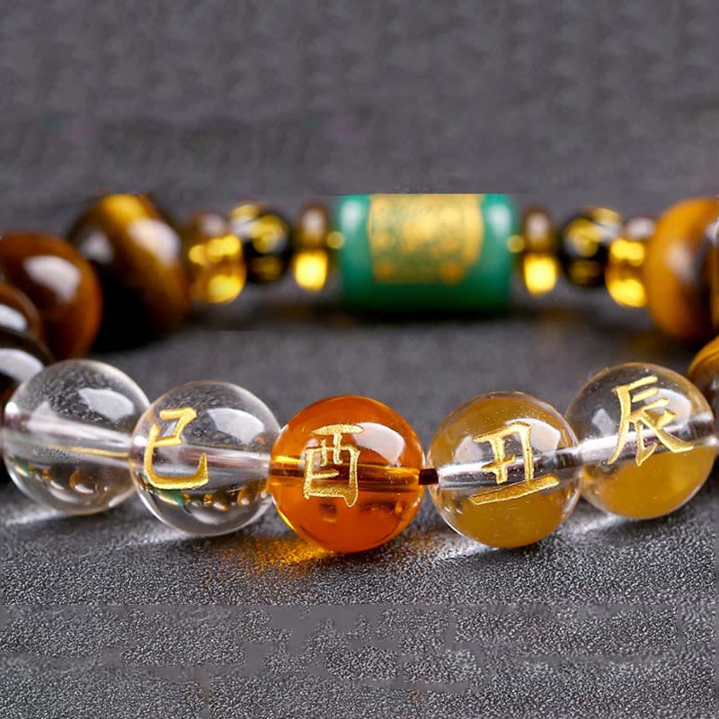 Buddha Stones Chinesisches Sternzeichen Tigerauge Mut-Armband