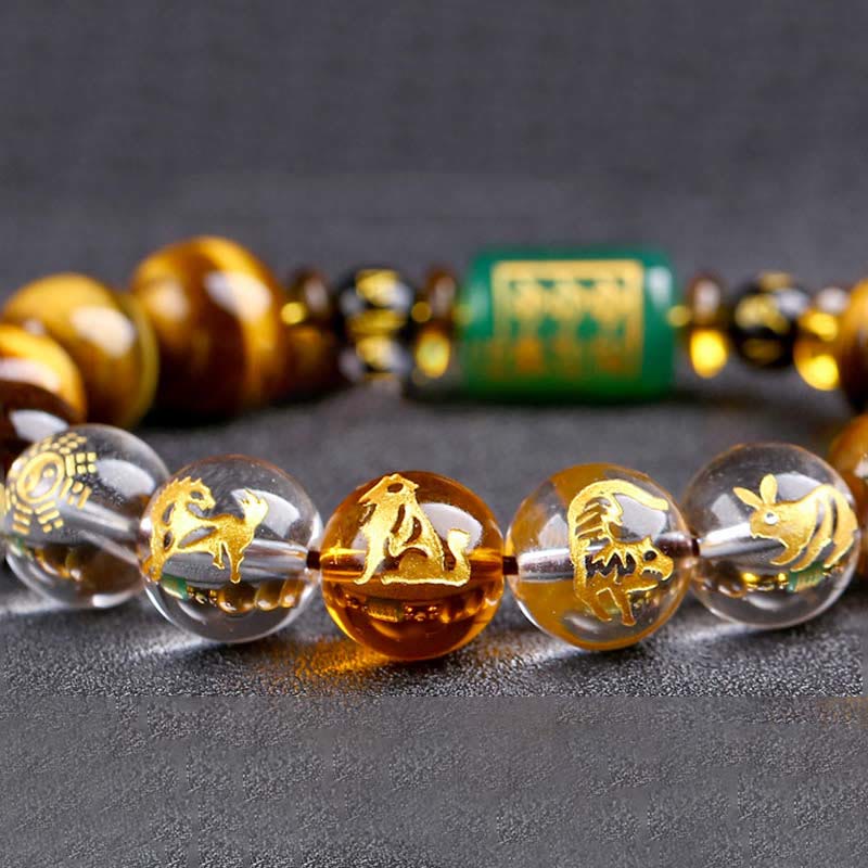 Buddha Stones Chinesisches Sternzeichen Tigerauge Mut-Armband