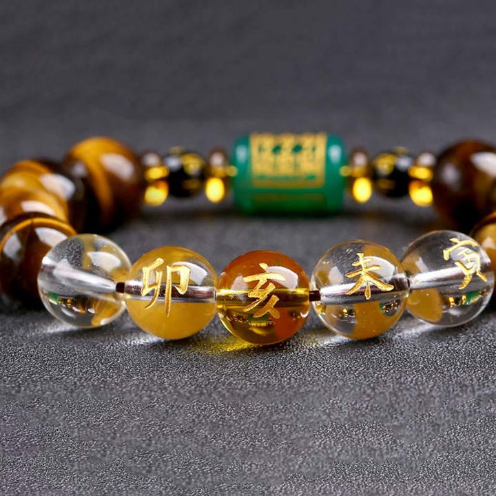 Buddha Stones Chinesisches Sternzeichen Tigerauge Mut-Armband