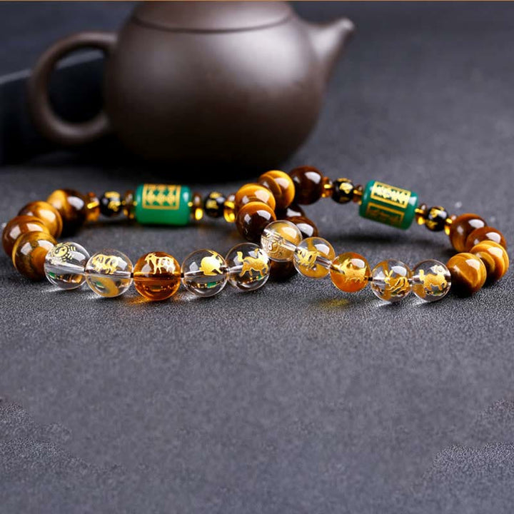 Buddha Stones Chinesisches Sternzeichen Tigerauge Mut-Armband