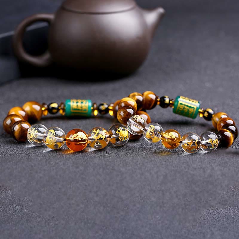 Buddha Stones Chinesisches Sternzeichen Tigerauge Mut-Armband