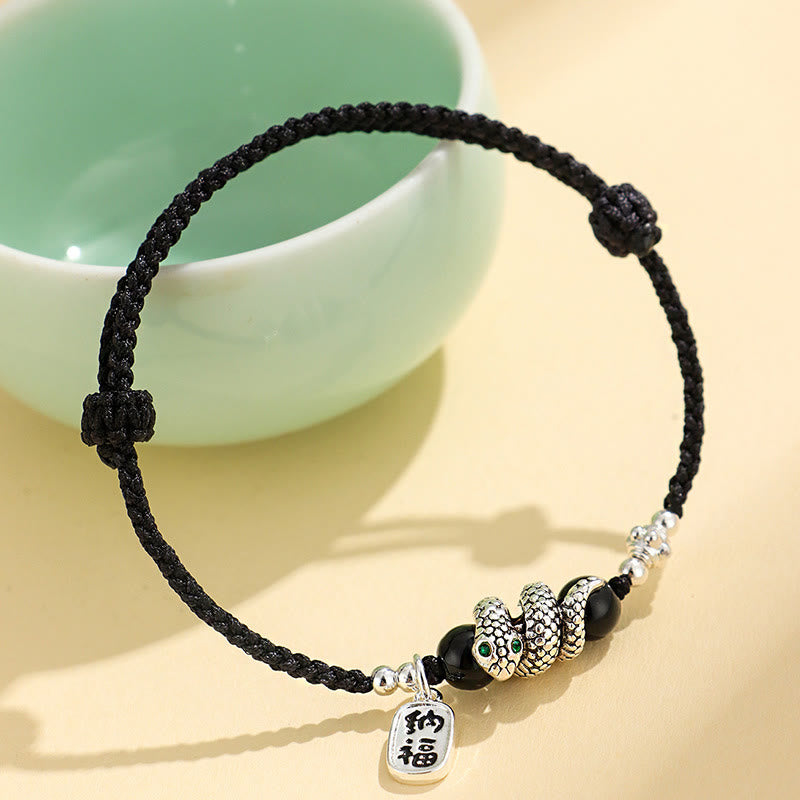 Buddha Stones Kupfer Fu Charakter Jahr der Schlange Rote Schnur Glück Armband