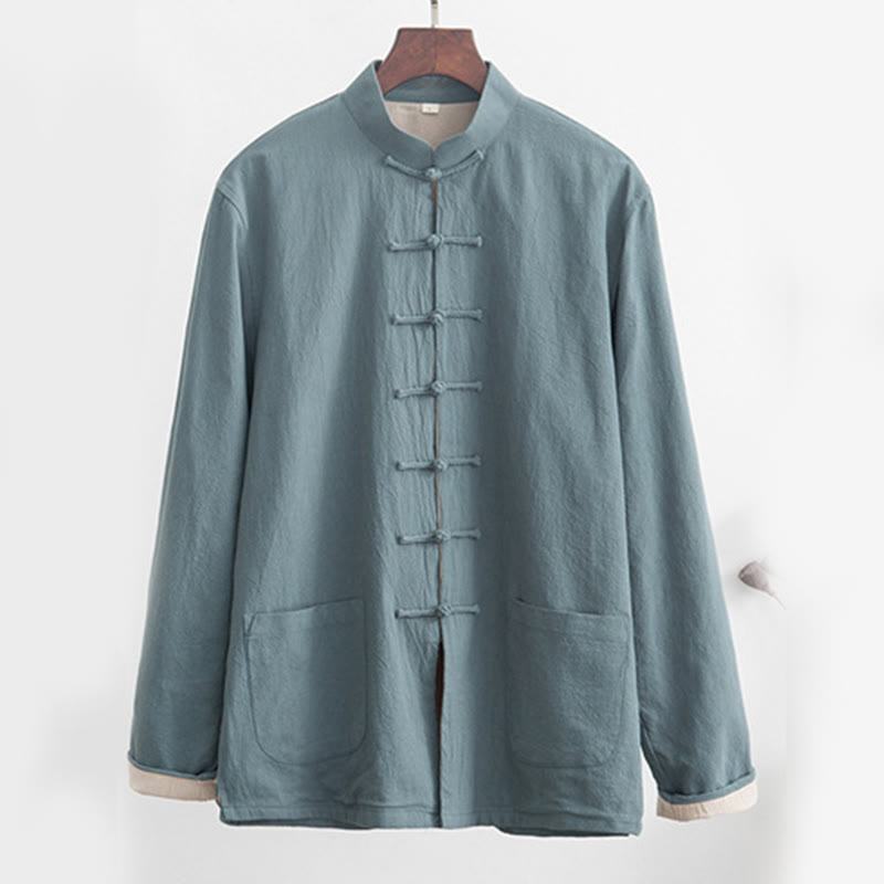 Buddha Stones 2-teiliger Zen-Tang-Anzug für Herren aus Leinen mit Froschknöpfen, langärmeliges Hemd und Hose - image 5