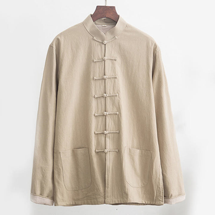 Buddha Stones 2-teiliger Zen-Tang-Anzug für Herren aus Leinen mit Froschknöpfen, langärmeliges Hemd und Hose - image 21