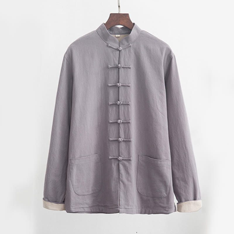 Buddha Stones 2-teiliger Zen-Tang-Anzug für Herren aus Leinen mit Froschknöpfen, langärmeliges Hemd und Hose - image 1