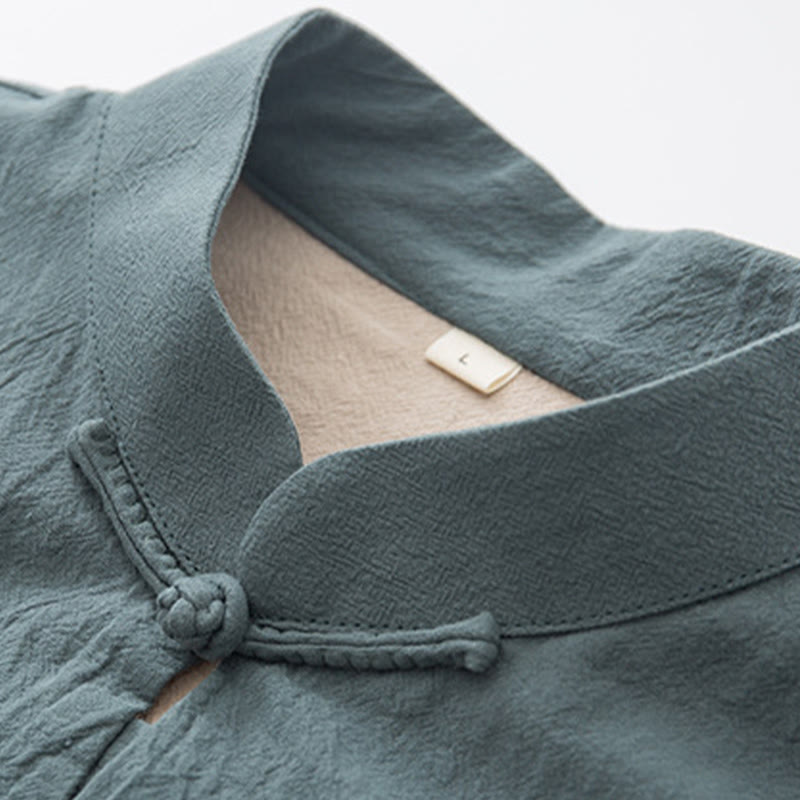 Buddha Stones 2-teiliger Zen-Tang-Anzug für Herren aus Leinen mit Froschknöpfen, langärmeliges Hemd und Hose - image 6