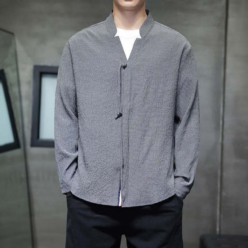 Buddha Stones Herbst Einfarbig Herren Knopf Langarmhemd Kleidung - Grau - US/ UK/AU46, EU56 (5XL) - image 0