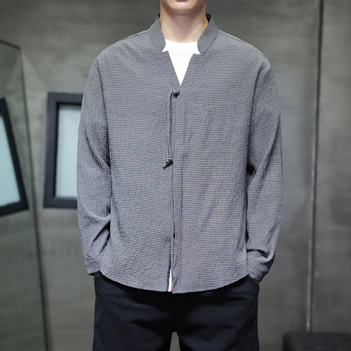 Buddha Stones Herbst Einfarbig Herren Knopf Langarmhemd Kleidung - Grau - US/ UK/AU46, EU56 (5XL) - image 0