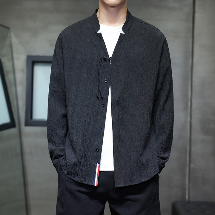 Buddha Stones Herbst Einfarbig Herren Knopf Langarmhemd Kleidung - Schwarz - US/ UK/AU46, EU56 (5XL) - image 16