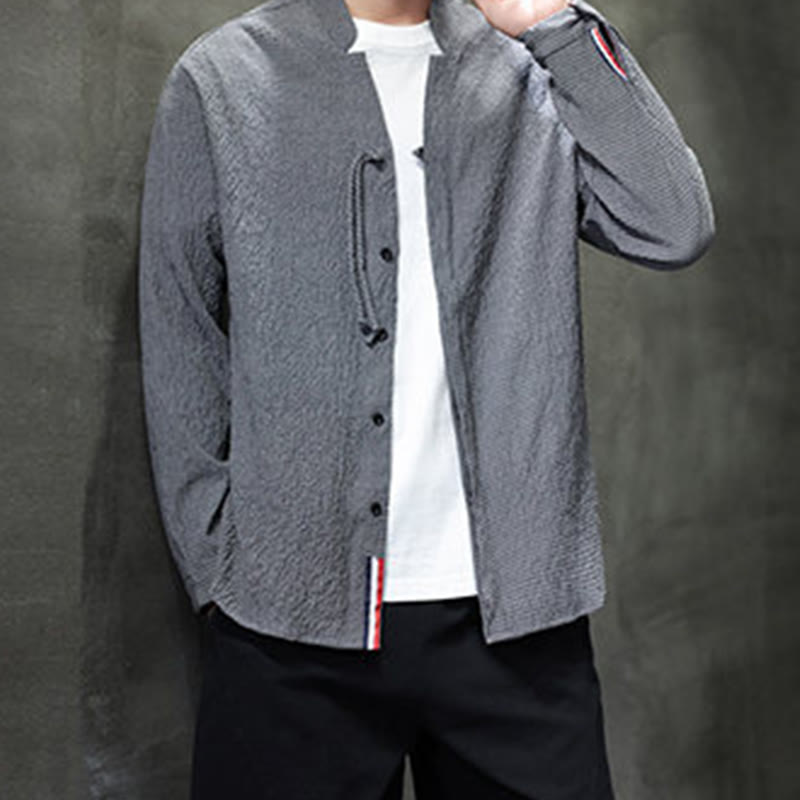 Buddha Stones Herbst Einfarbig Herren Knopf Langarmhemd Kleidung - image 8