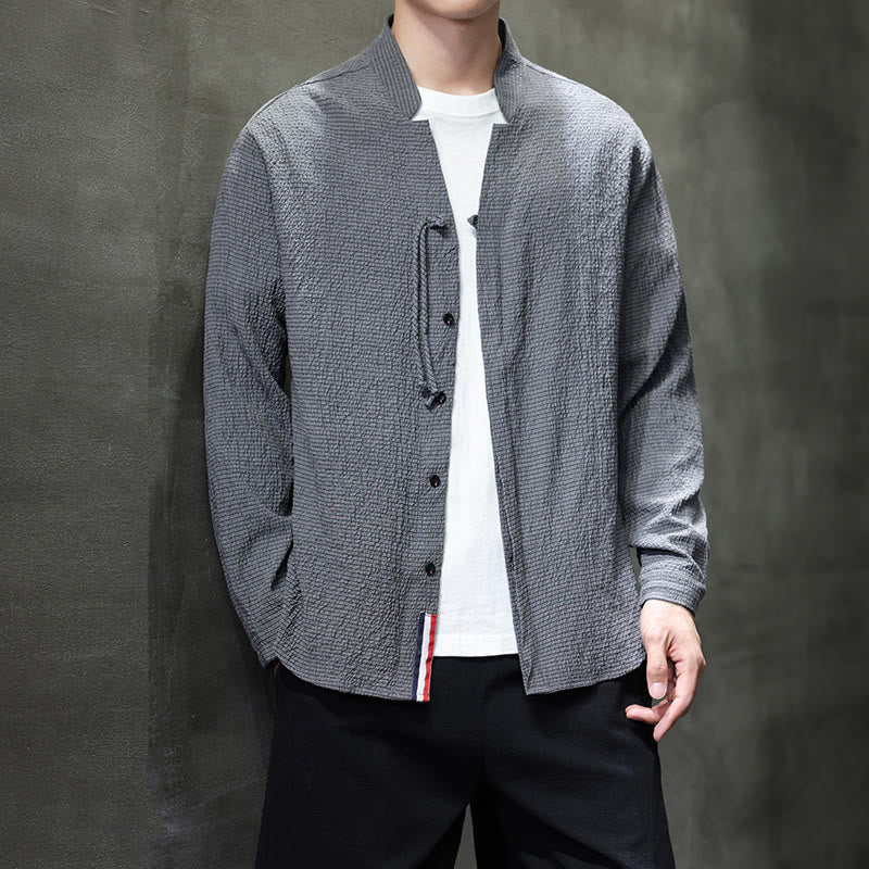 Buddha Stones Herbst Einfarbig Herren Knopf Langarmhemd Kleidung - image 1