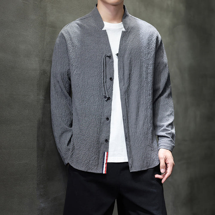 Buddha Stones Herbst Einfarbig Herren Knopf Langarmhemd Kleidung - image 1