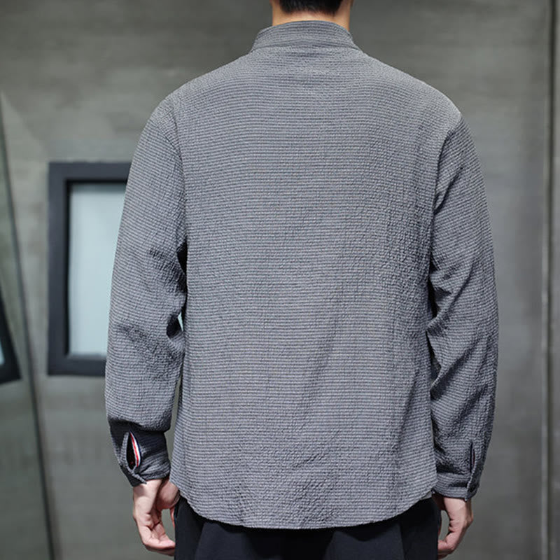 Buddha Stones Herbst Einfarbig Herren Knopf Langarmhemd Kleidung - image 4