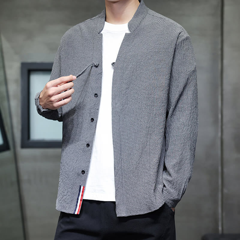 Buddha Stones Herbst Einfarbig Herren Knopf Langarmhemd Kleidung - image 2