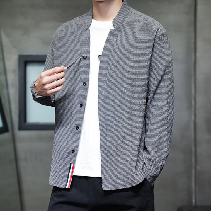 Buddha Stones Herbst Einfarbig Herren Knopf Langarmhemd Kleidung - image 2