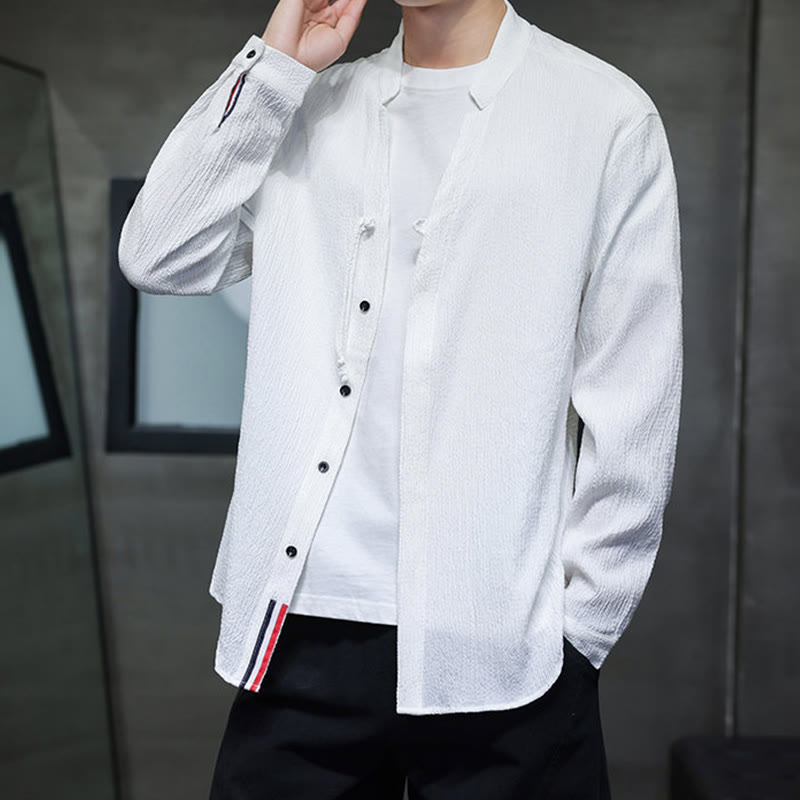 Buddha Stones Herbst Einfarbig Herren Knopf Langarmhemd Kleidung - image 11