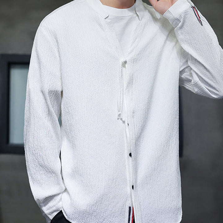 Buddha Stones Herbst Einfarbig Herren Knopf Langarmhemd Kleidung - image 15