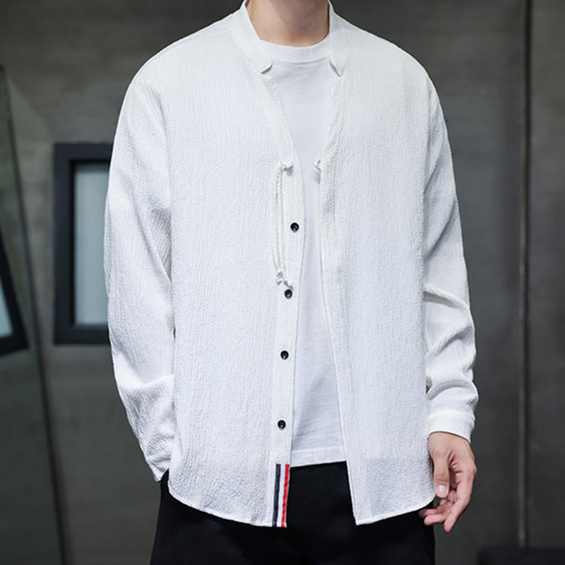 Buddha Stones Herbst Einfarbig Herren Knopf Langarmhemd Kleidung - image 10