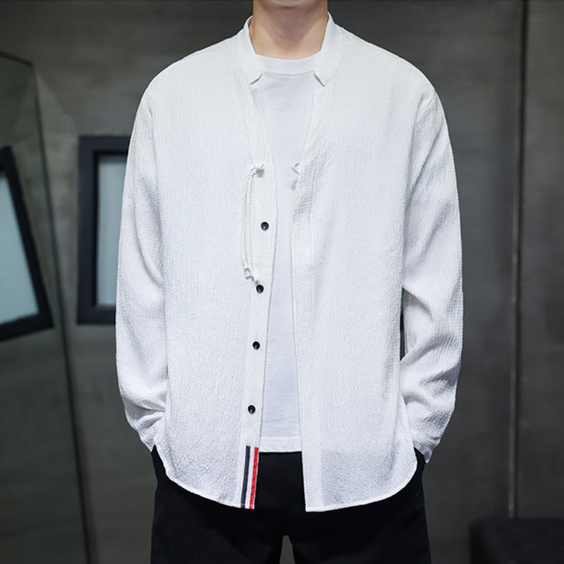 Buddha Stones Herbst Einfarbig Herren Knopf Langarmhemd Kleidung - image 14