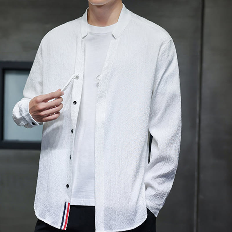 Buddha Stones Herbst Einfarbig Herren Knopf Langarmhemd Kleidung - image 12