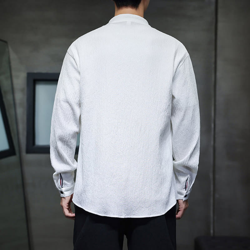 Buddha Stones Herbst Einfarbig Herren Knopf Langarmhemd Kleidung - image 13