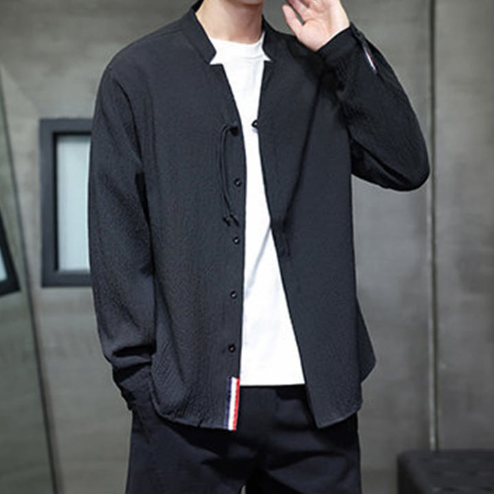 Buddha Stones Herbst Einfarbig Herren Knopf Langarmhemd Kleidung - image 22