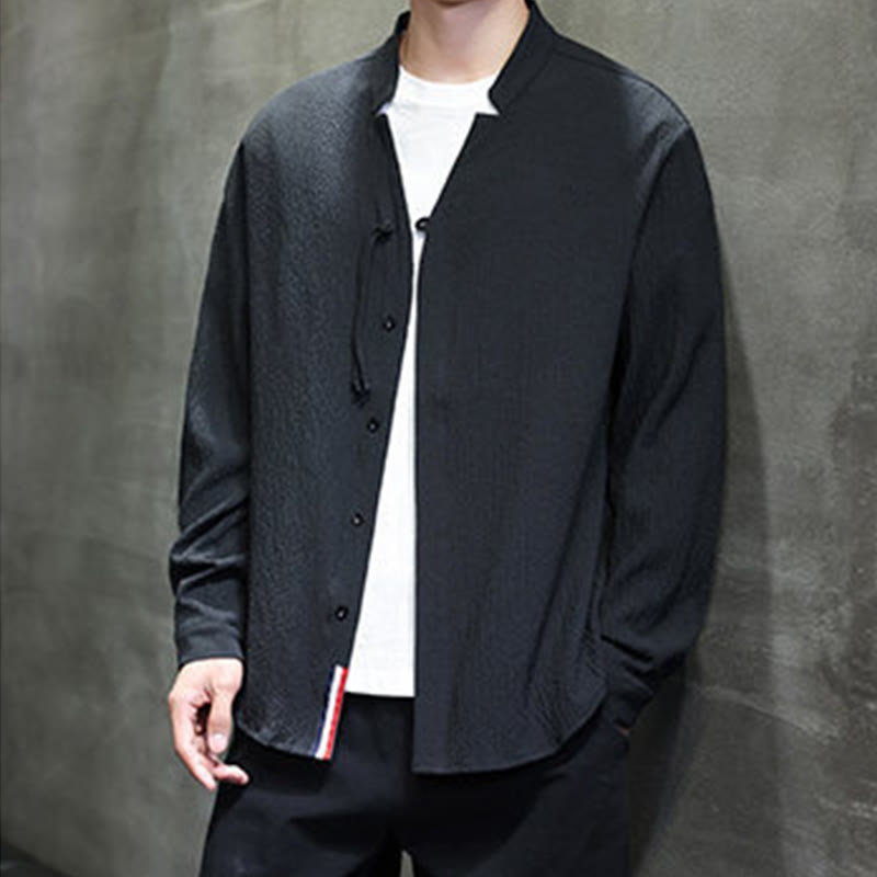 Buddha Stones Herbst Einfarbig Herren Knopf Langarmhemd Kleidung - image 23