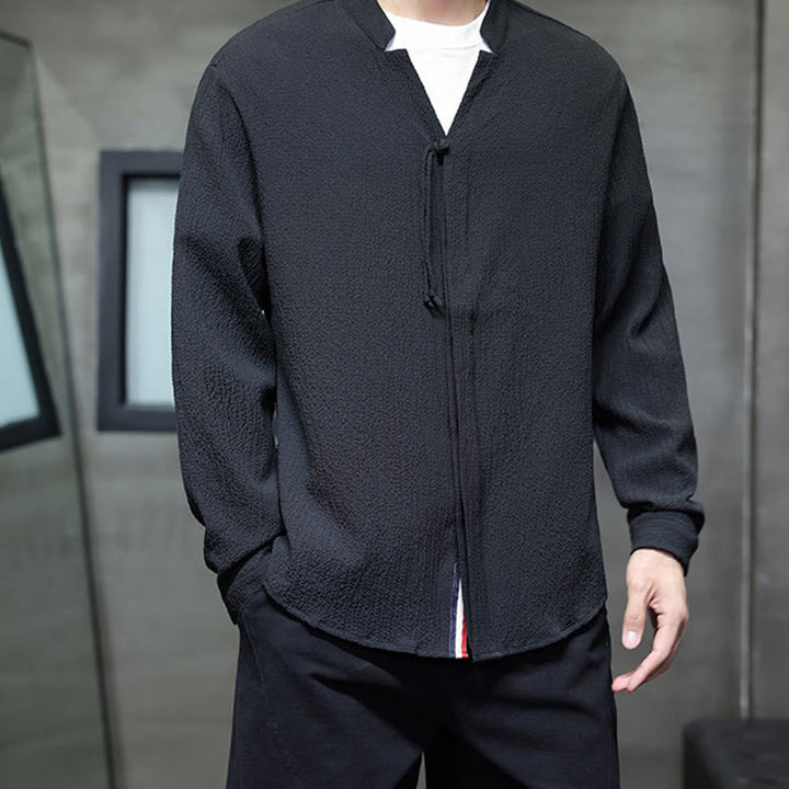 Buddha Stones Herbst Einfarbig Herren Knopf Langarmhemd Kleidung - image 17