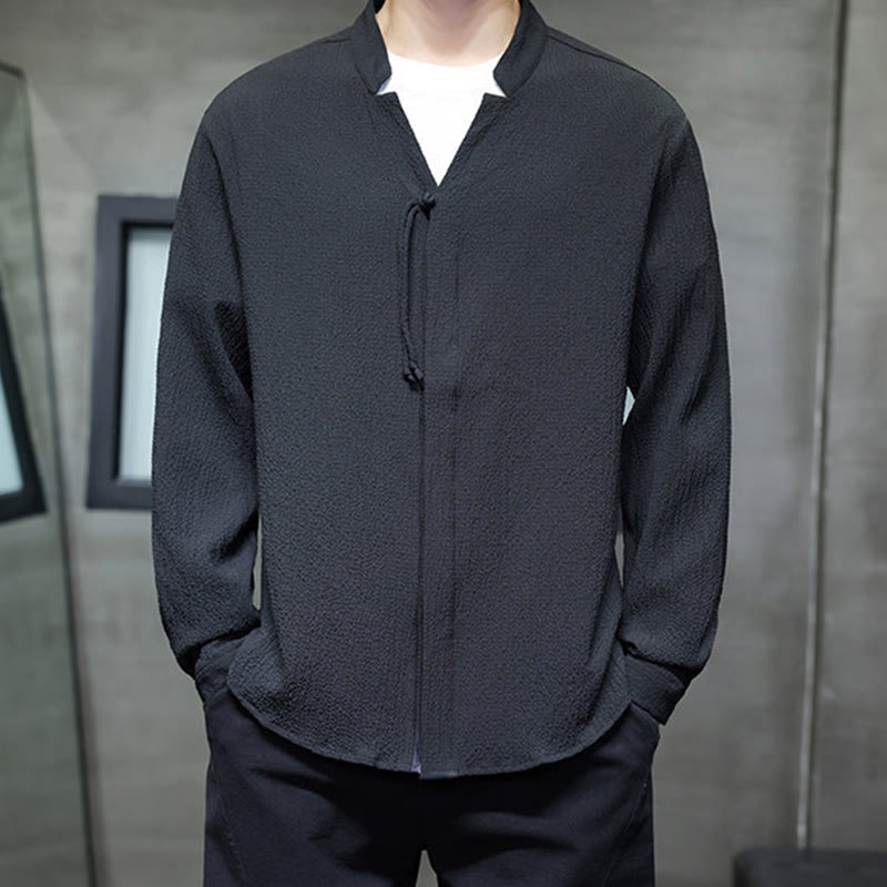 Buddha Stones Herbst Einfarbig Herren Knopf Langarmhemd Kleidung - image 21