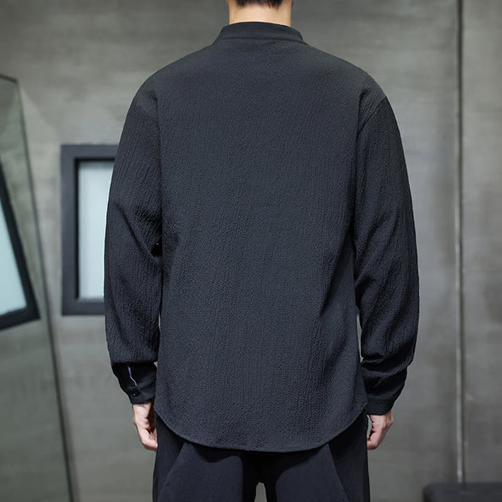 Buddha Stones Herbst Einfarbig Herren Knopf Langarmhemd Kleidung - image 19