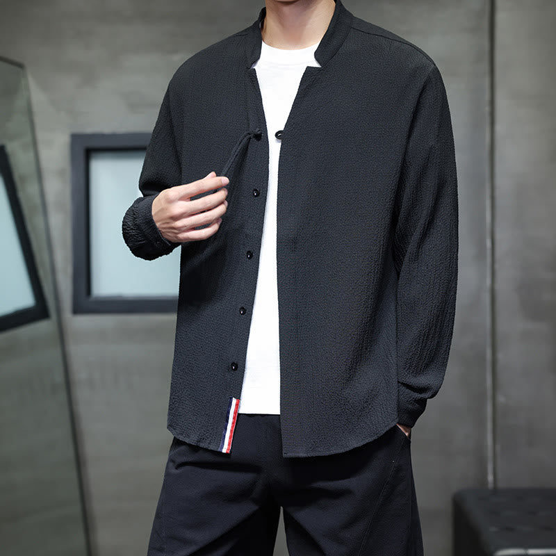 Buddha Stones Herbst Einfarbig Herren Knopf Langarmhemd Kleidung - image 18