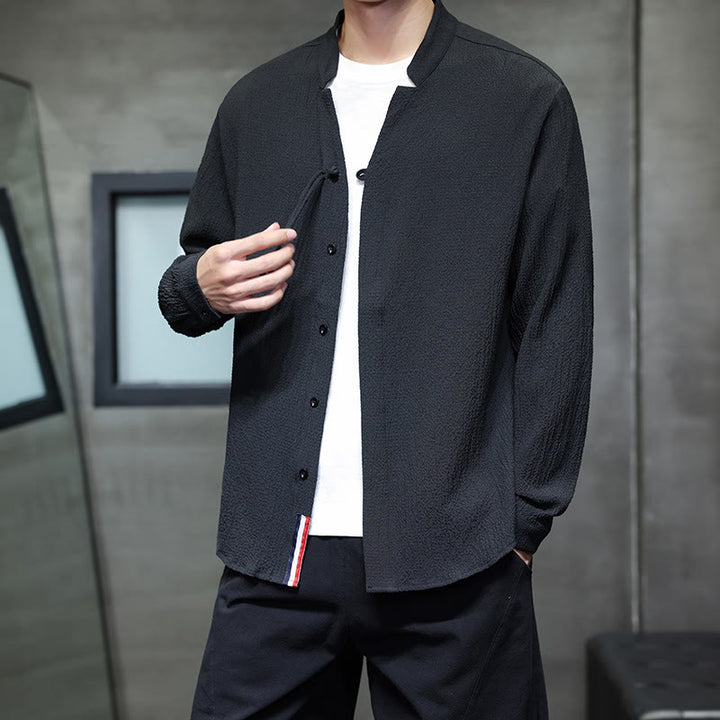 Buddha Stones Herbst Einfarbig Herren Knopf Langarmhemd Kleidung - image 18