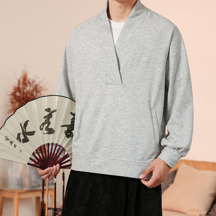 Buddha Stones Fall Schlichter V-Ausschnitt Herren Sweatshirt Baumwollpullover mit Taschen