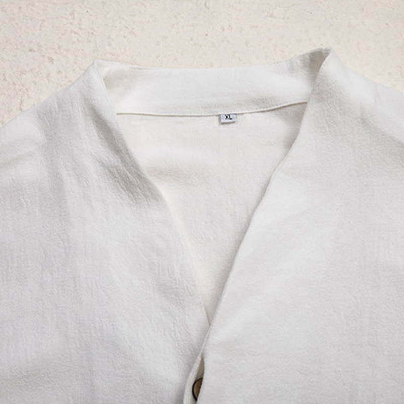 Buddha Stones V-Ausschnitt Herren Leinen Langarmhemd Zen Kleidung - image 6