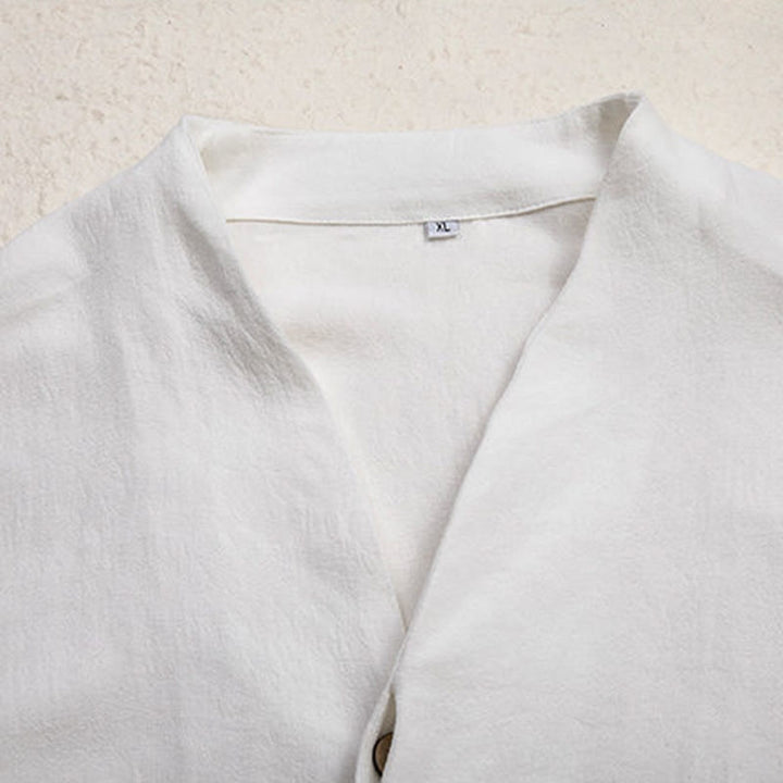 Buddha Stones V-Ausschnitt Herren Leinen Langarmhemd Zen Kleidung - image 6