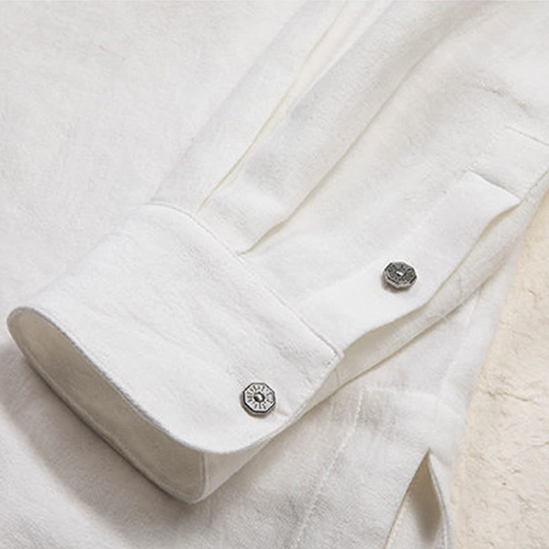 Buddha Stones V-Ausschnitt Herren Leinen Langarmhemd Zen Kleidung - image 8