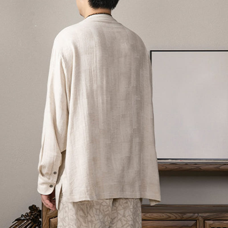 Buddha Stones V-Ausschnitt Herren Leinen Langarmhemd Zen Kleidung - image 13