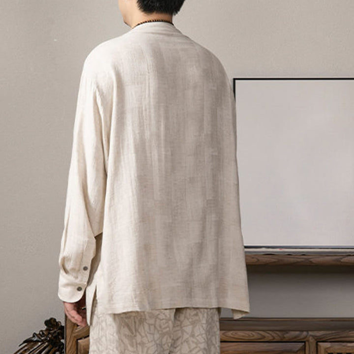 Buddha Stones V-Ausschnitt Herren Leinen Langarmhemd Zen Kleidung - image 13