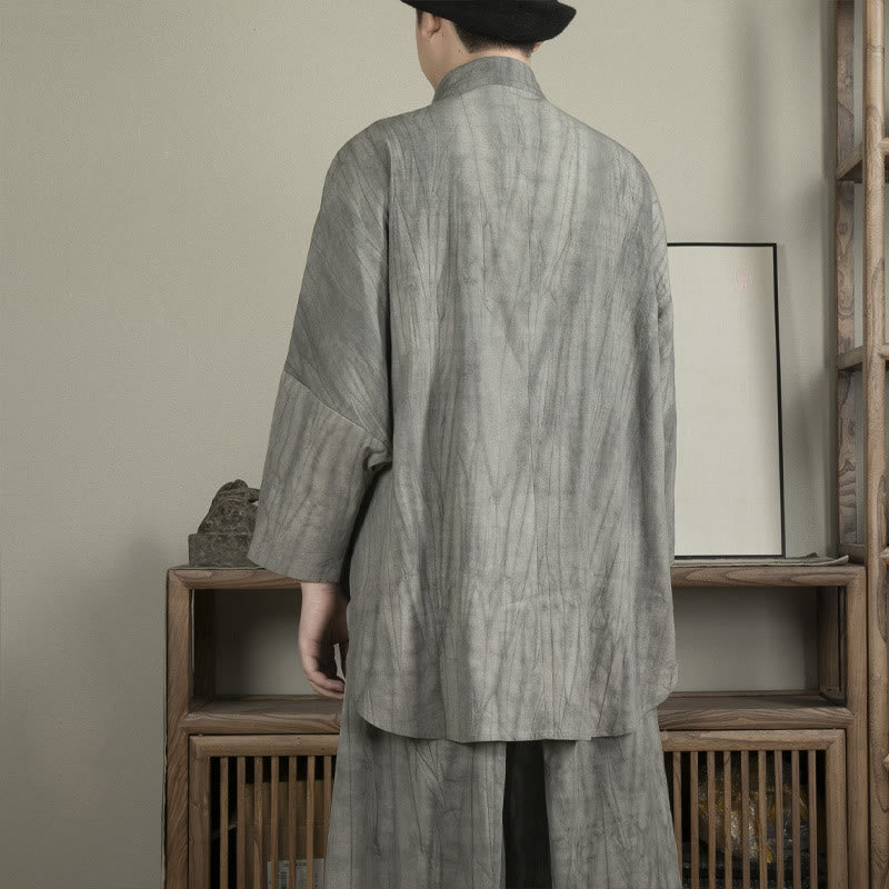 Buddha Stones Casual Grau Herren Frosch-Knopf Hemd Zen Kleidung - image 3