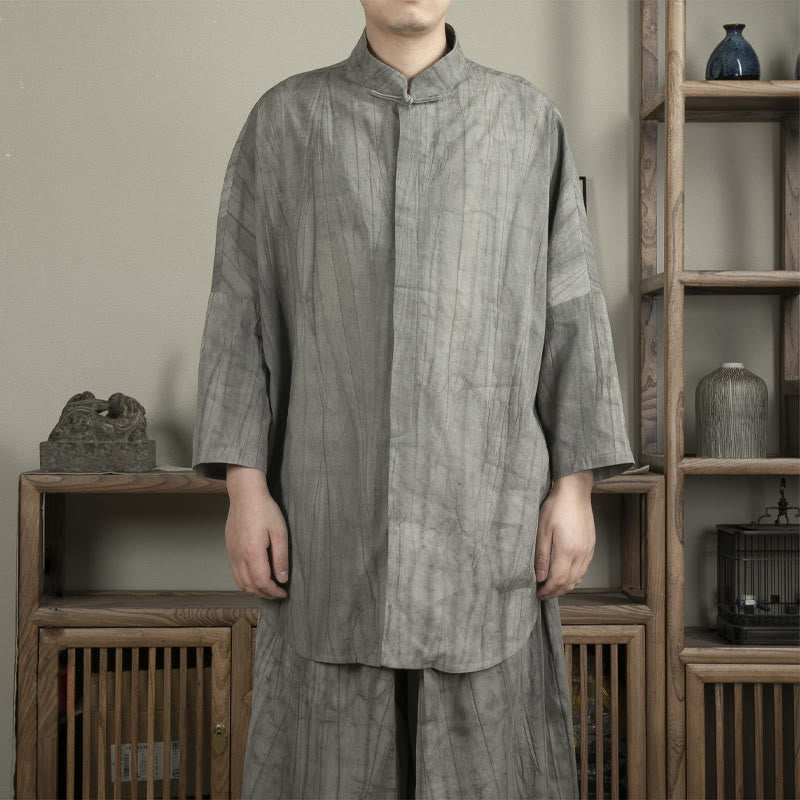 Buddha Stones Casual Grau Herren Frosch-Knopf Hemd Zen Kleidung - Grau - US/ UK/AU44，EU54 (4XL) - image 1