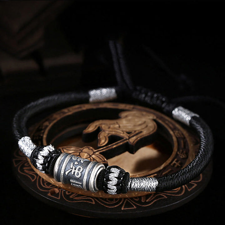 Buddha Stones Schwarze Schnur 999 Sterling Silber Sechs Wahre Worte Kreativität Armband