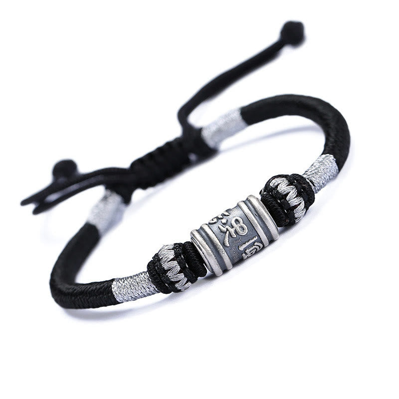 Buddha Stones Schwarze Schnur 999 Sterling Silber Sechs Wahre Worte Kreativität Armband