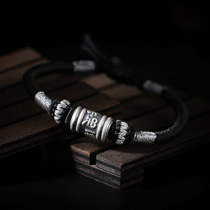 Buddha Stones Schwarze Schnur 999 Sterling Silber Sechs Wahre Worte Kreativität Armband