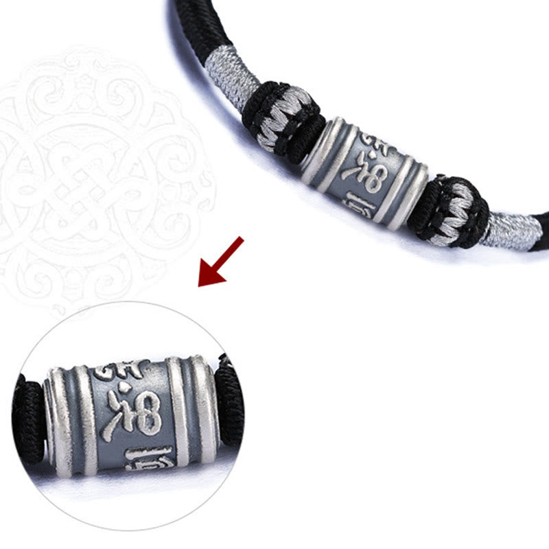 Buddha Stones Schwarze Schnur 999 Sterling Silber Sechs Wahre Worte Kreativität Armband