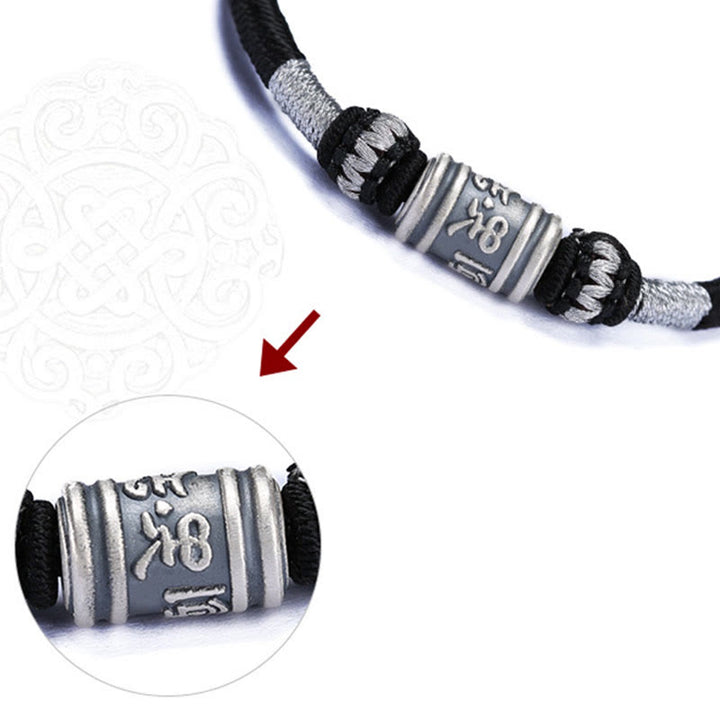 Buddha Stones Schwarze Schnur 999 Sterling Silber Sechs Wahre Worte Kreativität Armband