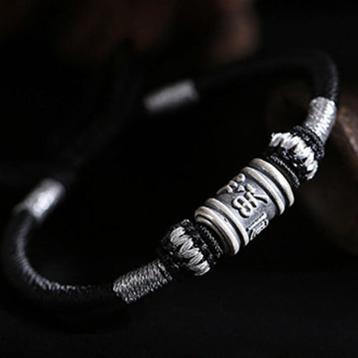 Buddha Stones Schwarze Schnur 999 Sterling Silber Sechs Wahre Worte Kreativität Armband